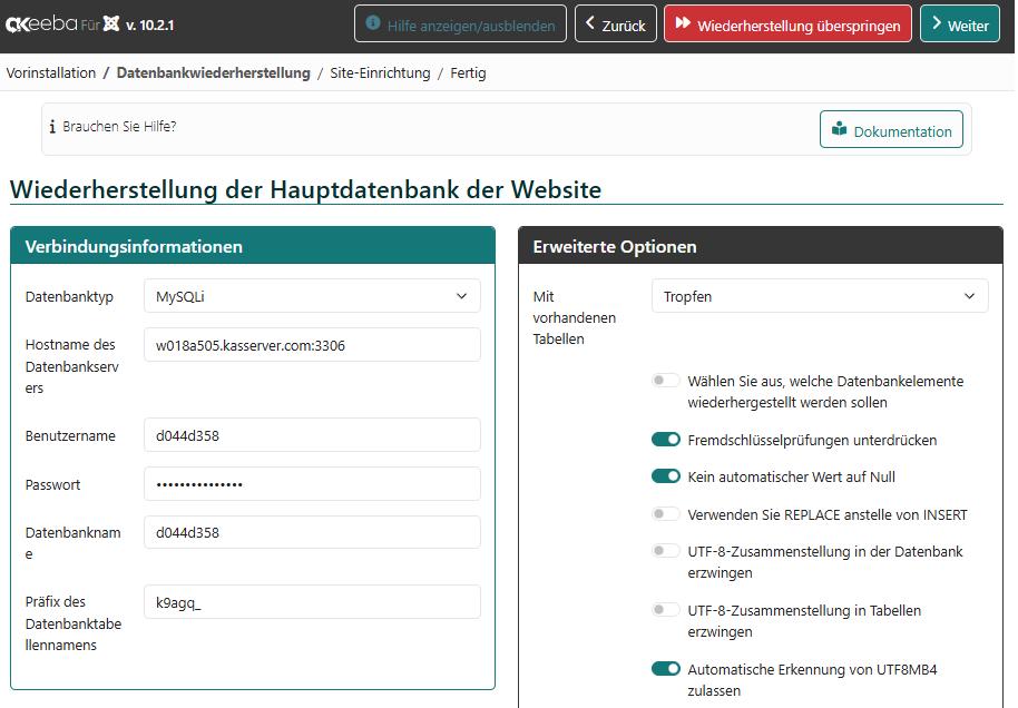 Bild 8   Wiederherstellung der Datenbank
